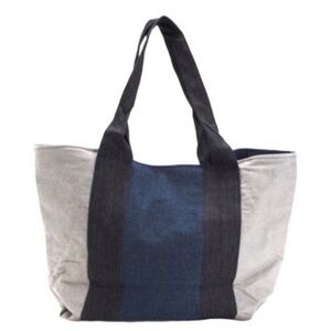 NEW Twig & Arrow Denim Tote Bag Colorblock Soft Sided Triple Wash Panels Blue